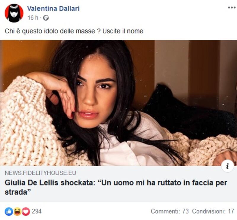 Valentina Dallari, post su Facebook